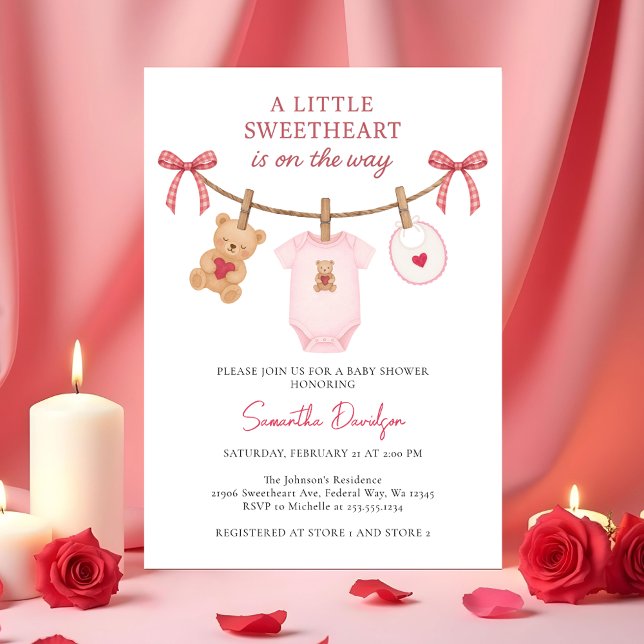 Sweetheart Valentine Teddy Bear Pink Baby Shower Invitation (Sweetheart Valentine Teddy Bear Pink Baby Shower Invitation)