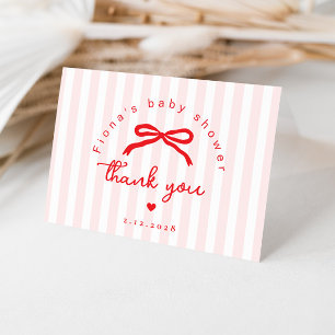 Sweetheart Valentines Coquette Bow Baby Shower Thank You Card