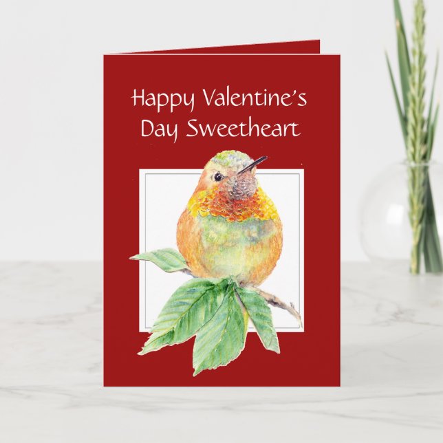 Sweetheart Valentine's Day Rufous Hummingbird Holiday Card (Front)