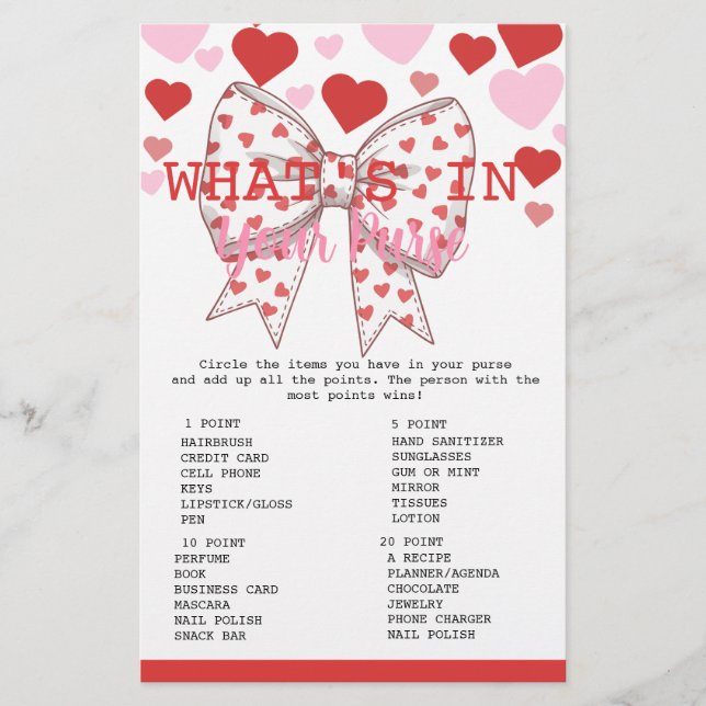 Sweetheart What’s in Your Purse  baby  game card  (Front)
