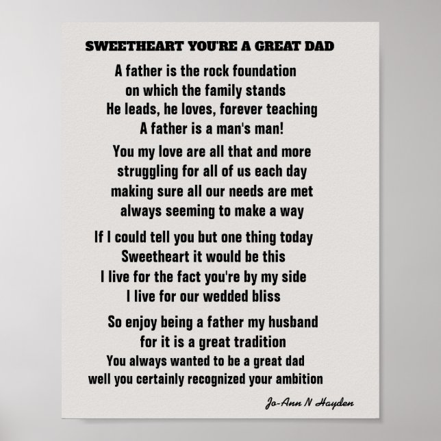SWEETHEART YOU'RE A GREAT DAD poem  Poster (Front)