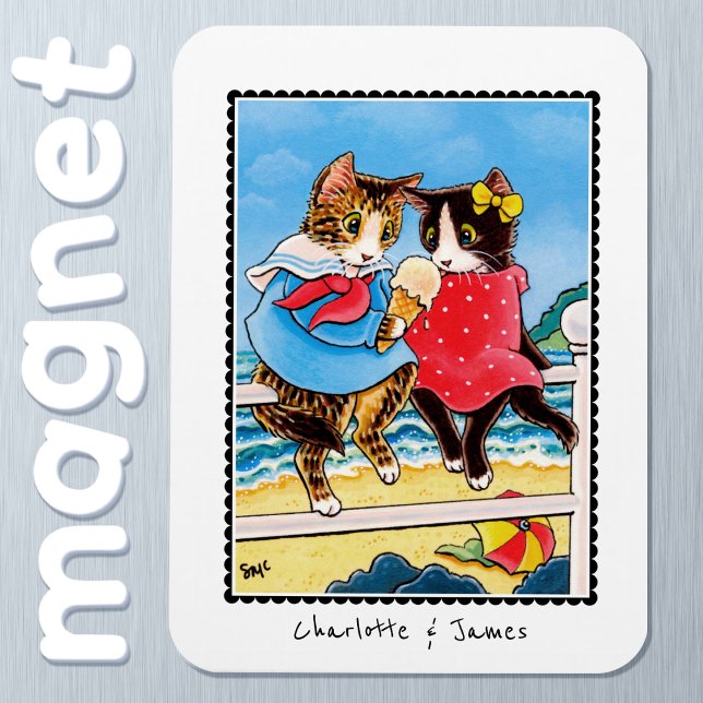 Sweethearts Cute Cat Sea Ice-cream Seaside Name Magnet (Creator Uploaded)