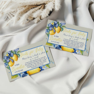 Sweetie Blue Bow Lemon Book for Baby Shower Game Enclosure Card