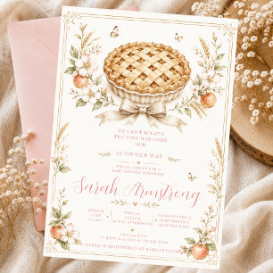 Sweetie Pie Peach Green Butterflies Wildflower Bow Invitation