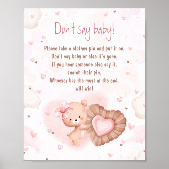 Sweetie Pink Baby Shower Don't Say Baby Game Poster (Front)