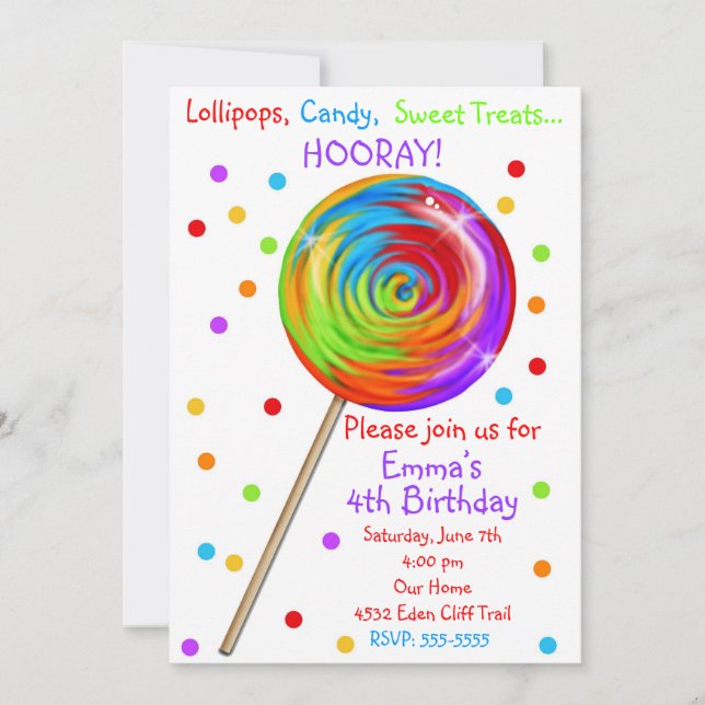 Sweetie Pop Lollipop Birthday Invitations (Front)