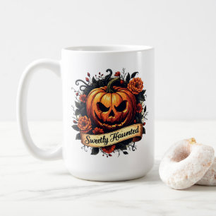 Sweetly Haunted Vintage Pumpkin Floral Halloween Coffee Mug
