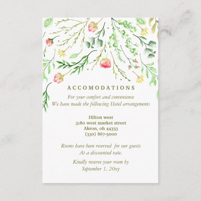 Sweetly Romantic | Floral Wedding Accommodation Enclosure Card (Front)