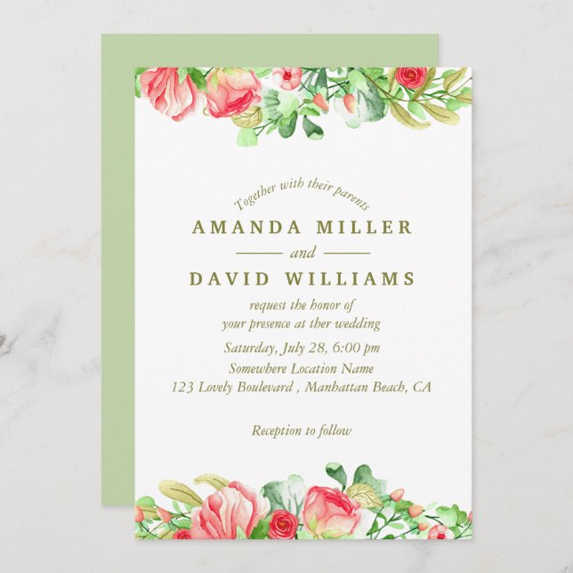 Sweetly Romantic | Floral Wedding Invitation (Front/Back)