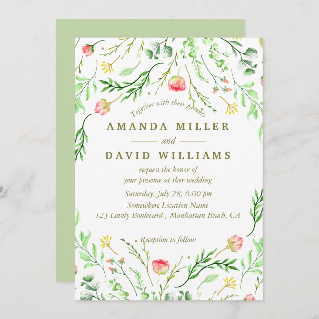 Sweetly Romantic | Floral Wedding Invitation (Front/Back)