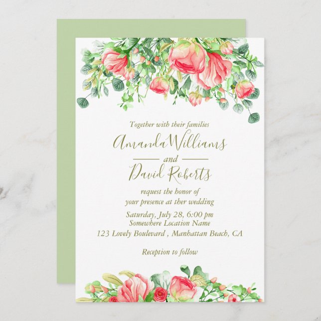 Sweetly Romantic | Floral Wedding Invitation (Front/Back)