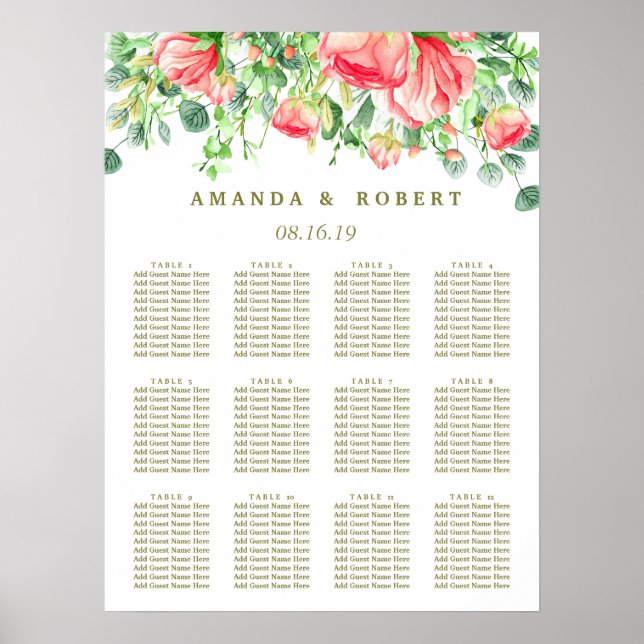 Sweetly Romantic | Floral Wedding  Seating Chart (Front)