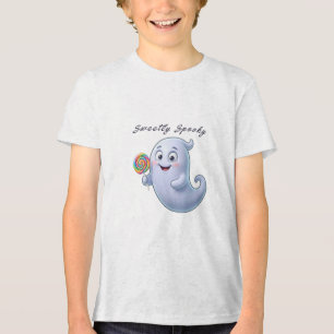 Sweetly Spooky Cute Ghost With Lollipop Tri-Blend Shirt