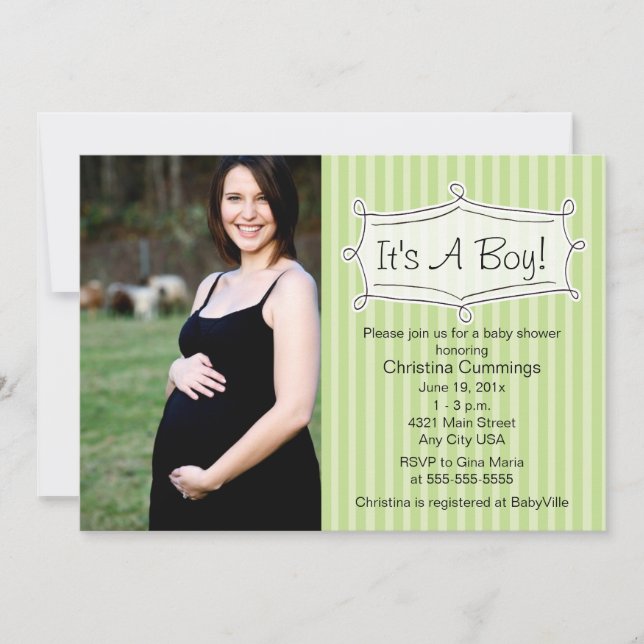 Sweetly Striped Baby Shower Photo Invitation (Front)