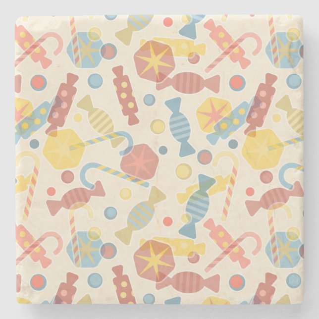 Sweets And Candy Pattern Stone Coaster (Front)