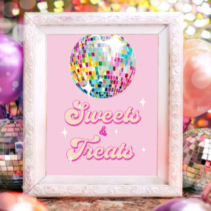 Sweets and Treats Disco Ball Retro Groovy Birthday Poster