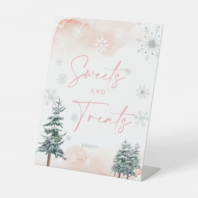 Sweets and Treats sign, winter wonderland Pedestal Sign (Front)