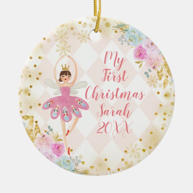 Sweets Ballerina Nutcracker 1st Christmas Ceramic Tree Decoration (Front)