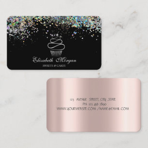 Sweets Cupcake Colourful Confetti, Black   Business Card