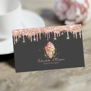 Sweets Cupcake Flowers Rose Gold Drips Bakery Business Card