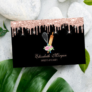 Sweets Cupcake Rose Gold Drips Bakery Black Business Card