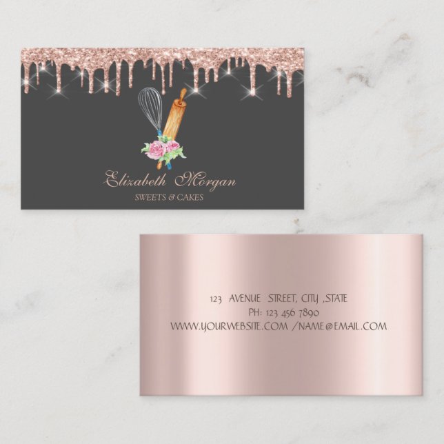 Sweets Cupcake Rose Gold Drips Bakery Business Card (Front/Back)