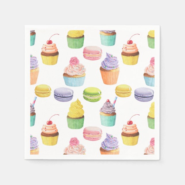 Sweets pattern cupcakes and macaroons napkin (Front)