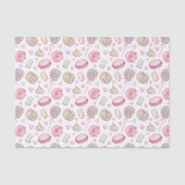 Sweets Pink Watercolor Pattern  Tissue Paper (Front)