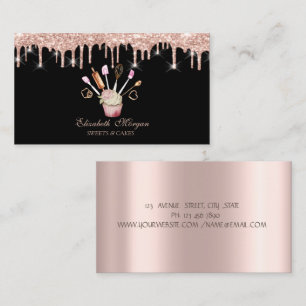 Sweets, Rose Gold Drips Bakery Tools Cupcake Black Business Card