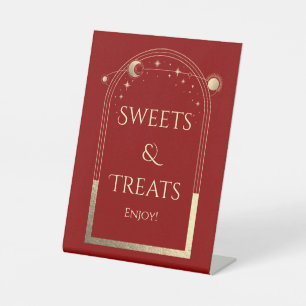Sweets & Treats Mystical Red Gold Wedding Pedestal Sign