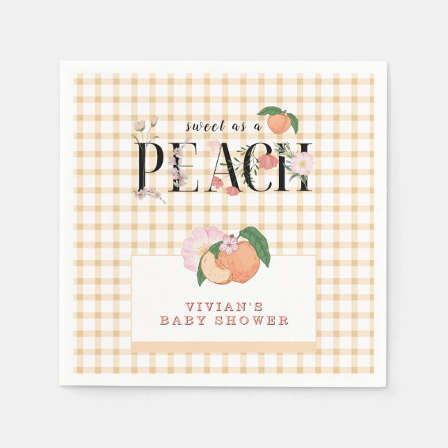 Sweety Little Peach & Floral Baby Shower Napkin (Front)