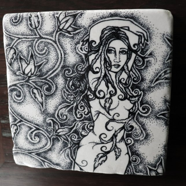 Swept up Ink Goddess Pagan Art Stone Coaster (Creator Uploaded)