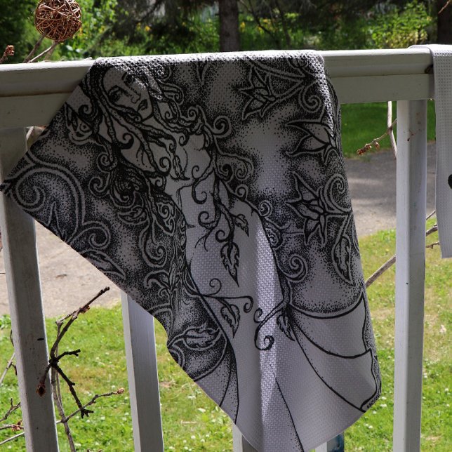 Swept up Ink Goddess Pagan Art Tea Towel (Creator Uploaded)