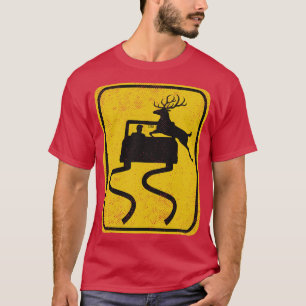 Swerving  Meets Deer Crossing Vintage Road Sign T-Shirt