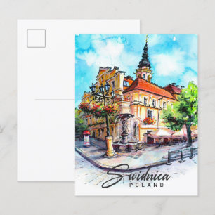 Swidnica Poland Watercolor Painting Travel Postcard