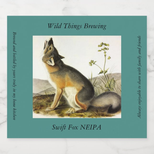 Swift Fox (Vulpes Velox) from Audubon's Quadrupeds Beer Bottle Label (Single Label)