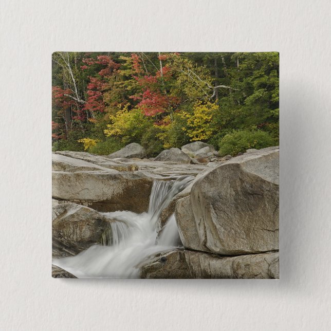 Swift River cascading through rocks, White 15 Cm Square Badge (Front)