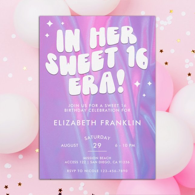 Swifty Pink and Purple Satin Sweet 16 Era Birthday Invitation (Creator Uploaded)