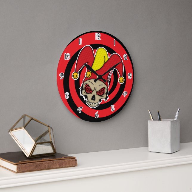 Swiirl Eyes Dead Joker Screwball Graphics (Round) Large Clock (Office)