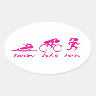 Swim Bike Run Tri Girl Oval Sticker