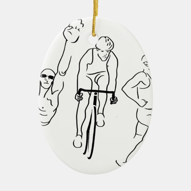 Swim Bike Run Triathlon Ceramic Tree Decoration (Front)
