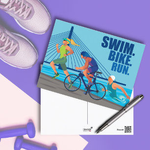 SWIM. BIKE. RUN. TRIATHLON themed Postcard