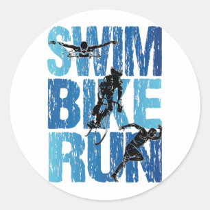 Swim Bike Run - Vintage Triathlon Classic Round Sticker