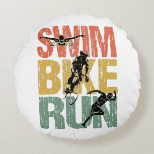 Swim Bike Run - Vintage Triathlon Round Cushion