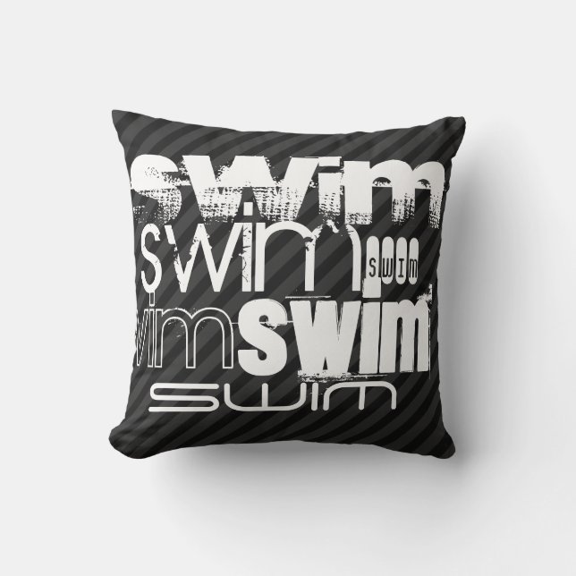 Swim; Black & Dark Grey Stripes Cushion (Front)