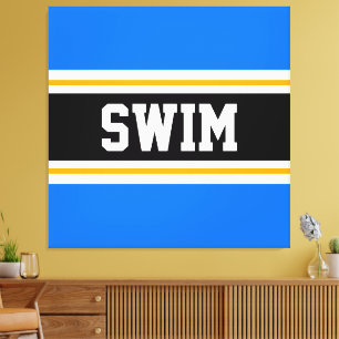 SWIM Bod Bright Blue Black White Yellow Stripes Canvas Print