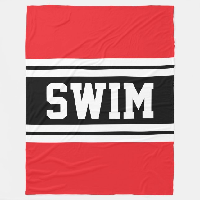 SWIM Bold Bright Red Black White Racing Stripes Fleece Blanket (Front)