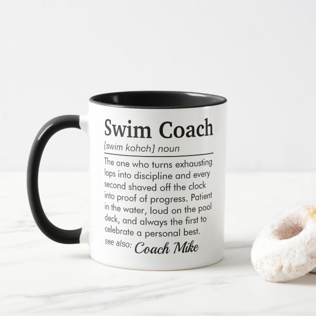 Swim Coach Definition Personalised Appreciation Mug (With Donut)