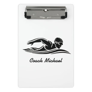 Swim Coach Swimming Pool Personalised Name Black Mini Clipboard