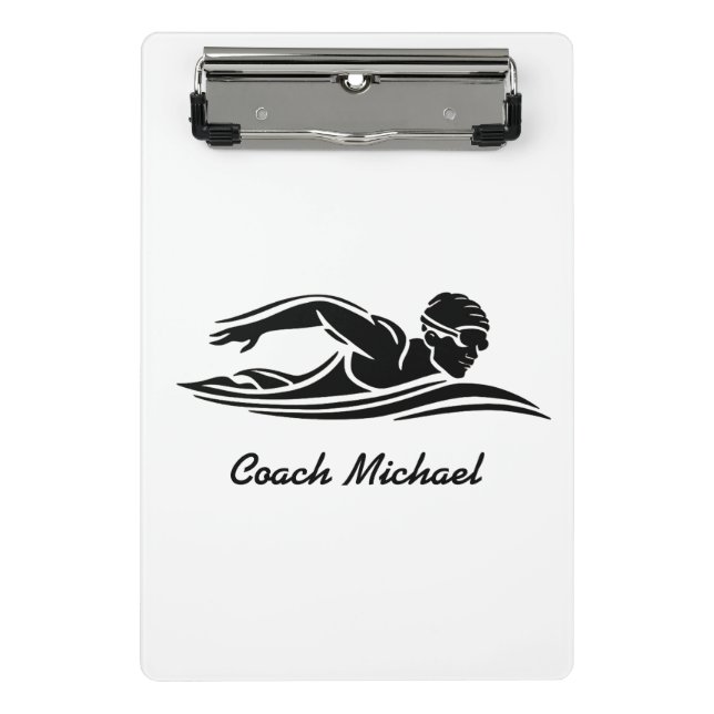  Swim Coach Swimming Pool Personalised Name Black Mini Clipboard (Front)
